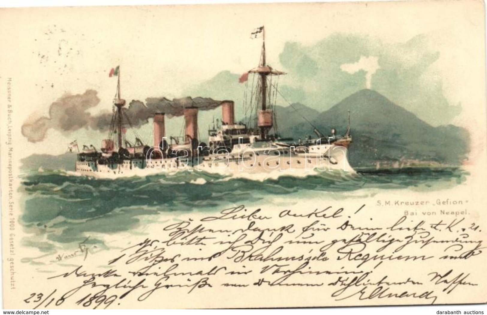 T2 1899 SMS Gefion, Bai Von Neapel, Kaiserliche Marine, Meissner & Buch Marinepostkarten Serie 1000. / SMS Gefion At The - Non Classés
