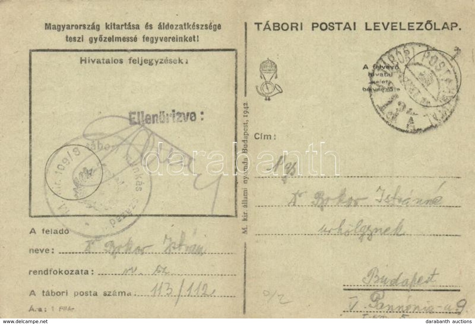 T3 1942 Bokor István Zsidó KMSZ (közérdekű Munkaszolgálatos) Levele Feleségének Bokor Istvánné úrhölgynek. M. Kir. 109/8 - Non Classés