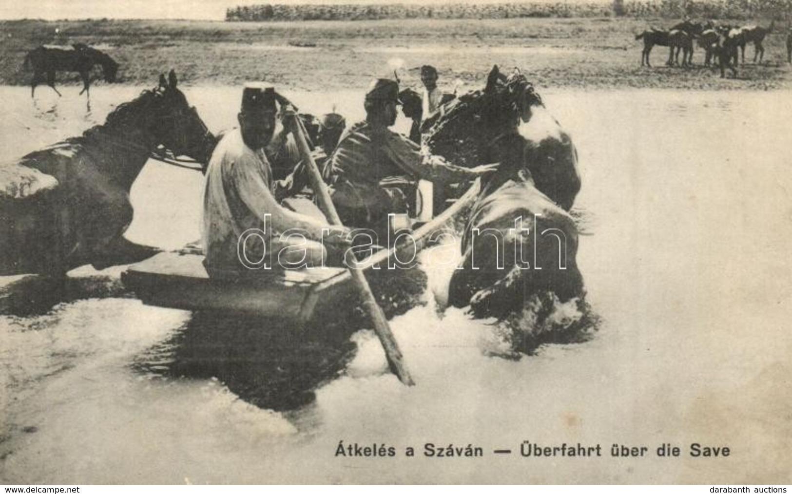 T2 Átkelés A Száván Lovakkal / Überfahrt über Die Save / WWI K.u.k. Military, Soldiers Crossing The Sava River With Hors - Non Classés