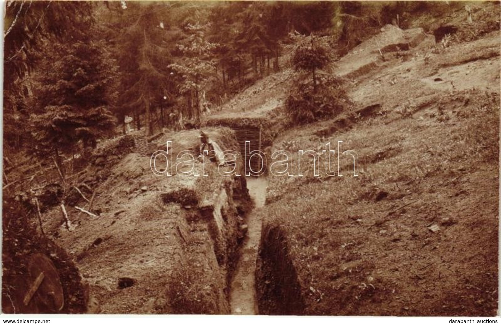 T2/T3 1917 Lövészárok Vonal A Hegyoldalban / WWI Austro-Hungarian K.u.K. Hill-side Trench System. Photo + K.u.K. Infante - Unclassified