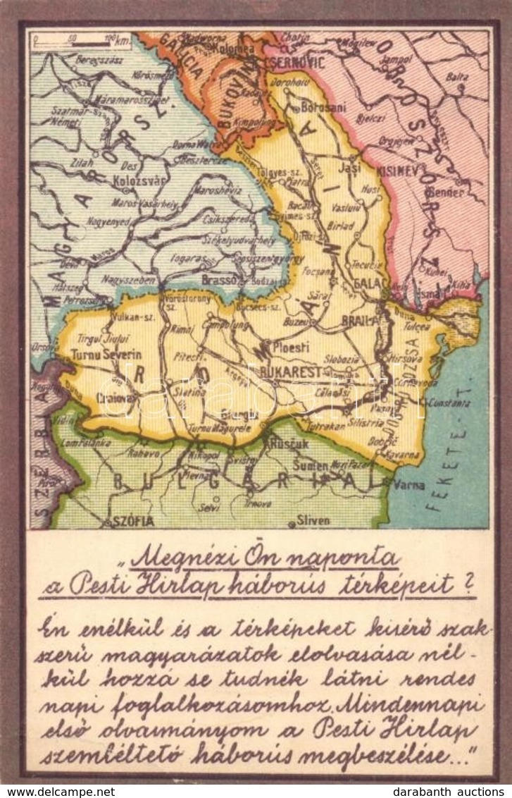 ** T2/T3 'Megnézi Ön Naponta A Pesti Hírlap Háborús Térképeit?'; A Romániai Háború Térképe; Kiadja A Pesti Hírlap / Map  - Non Classés