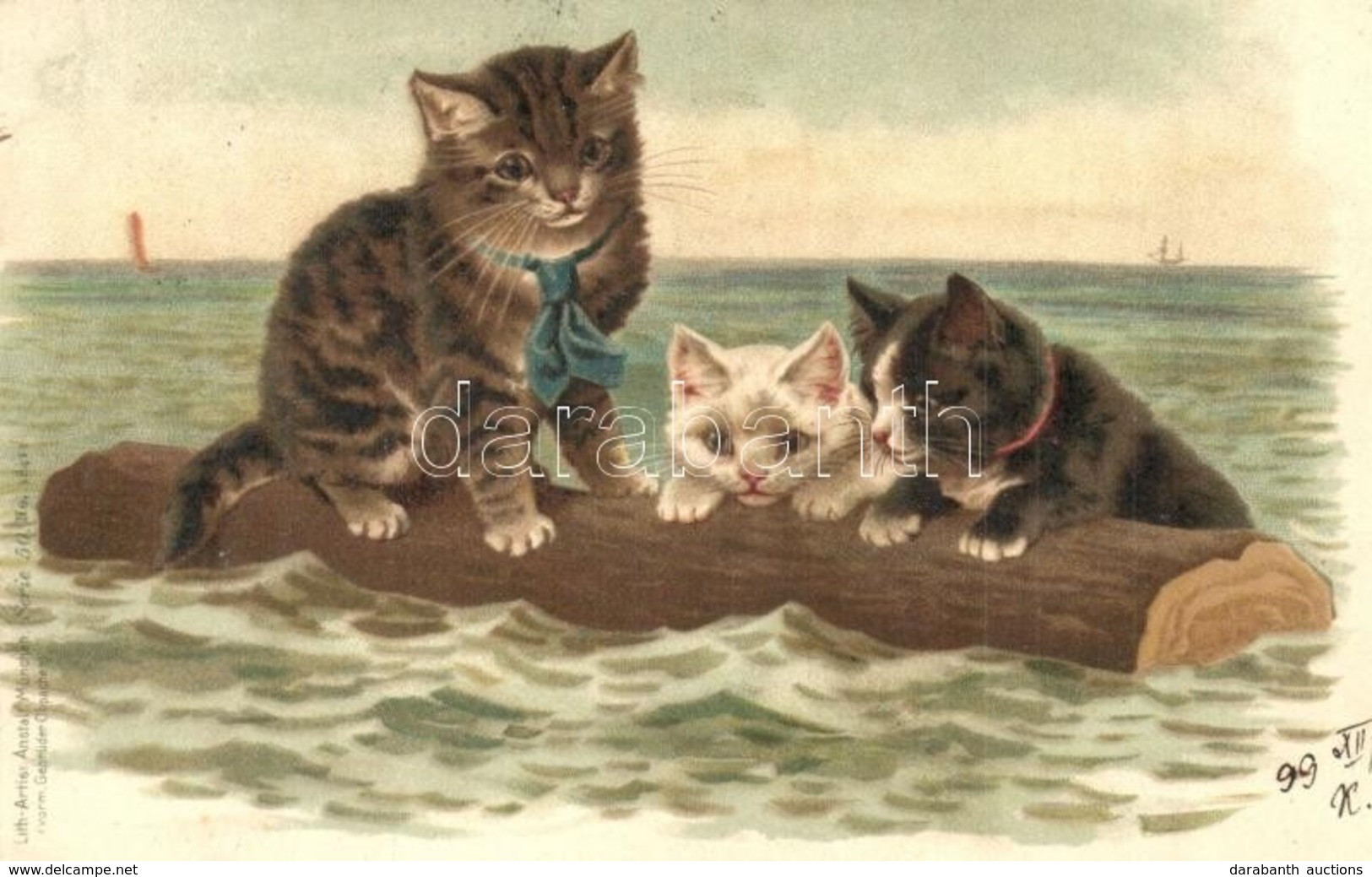 T2 1899 Cats, Art Postcard, Lith. Artist Anstalt München Serie 50. No. 18411. Litho - Non Classés
