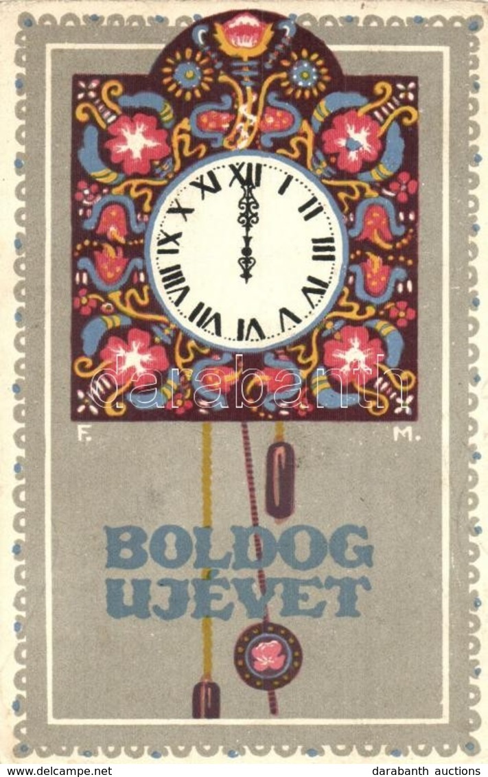 * T2/T3 Boldog Újévet! Rigler József Ede Kiadása (R. J. E.) / Hungarian New Year Greeting Art Postcard. S: F. M. (EK) - Non Classés