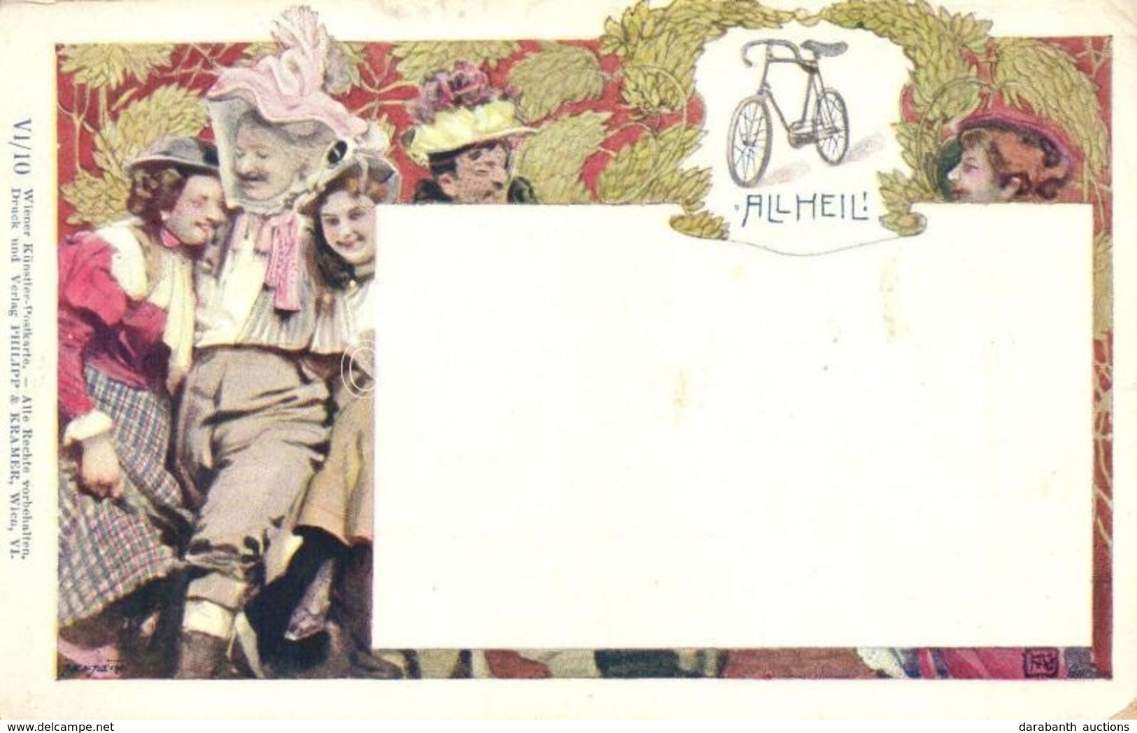 ** T2/T3 Wiener Künstler-Postkarte. Druck Und Verlag Philipp & Kramer. VI/10. All Heil! Bicycle, Artist Signed (EK) - Non Classés