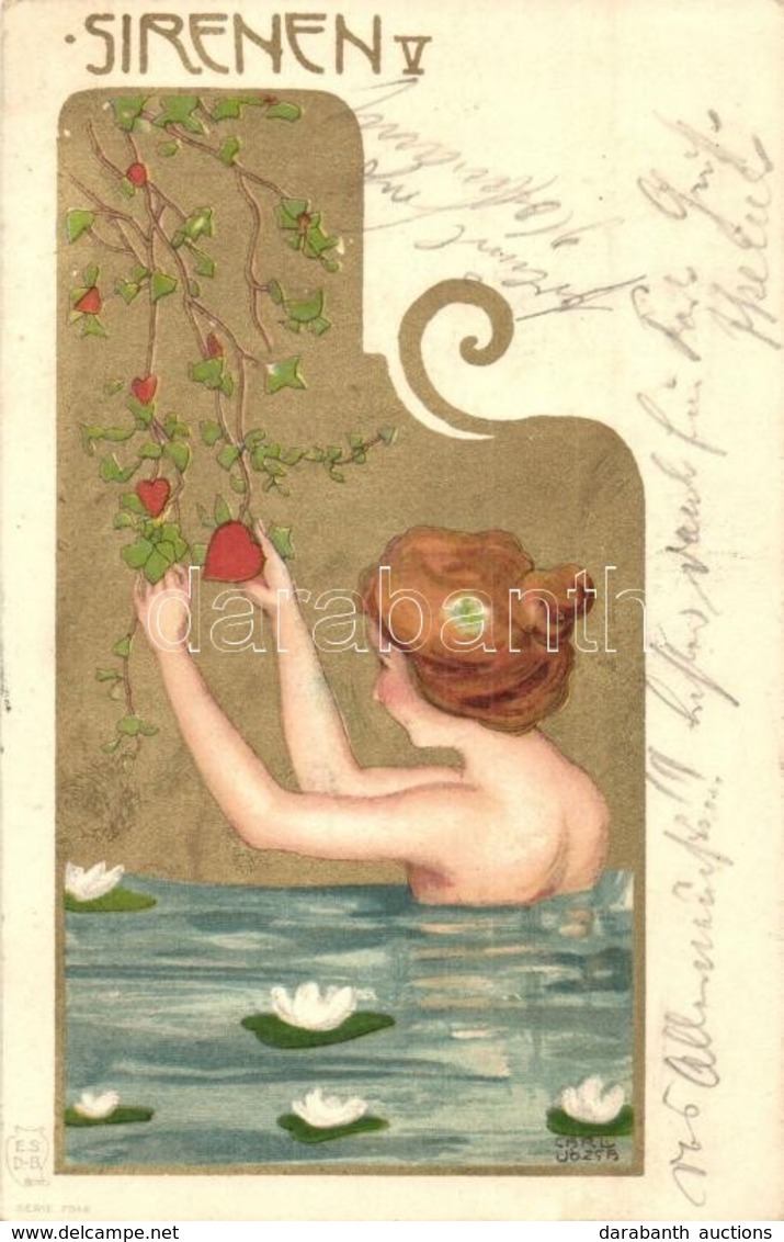 T2 1900 Sirenen V / Art Nouveau Golden Art Postcard. E.S.D.B. Serie 7059. Litho  S: Carl Józsa (Józsa Károly) - Non Classés