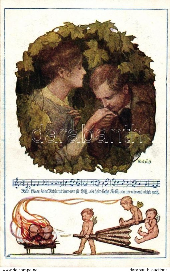 ** T4 German Romantic Art Postcard, Music Sheet, Deutscher Schulverein Karte Nr. 906. S: Schütz (vágott / Cut) - Non Classés
