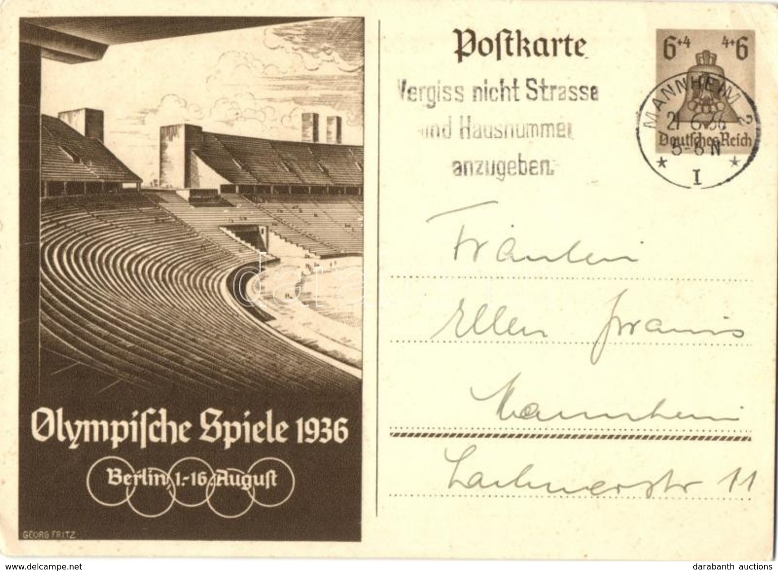 T2/T3 1936 Olympische Spiele Berlin / XI Olympiad / Summer Olympics, Olympic Games In Berlin. Advertisement Card, 6+4 Ga - Non Classés