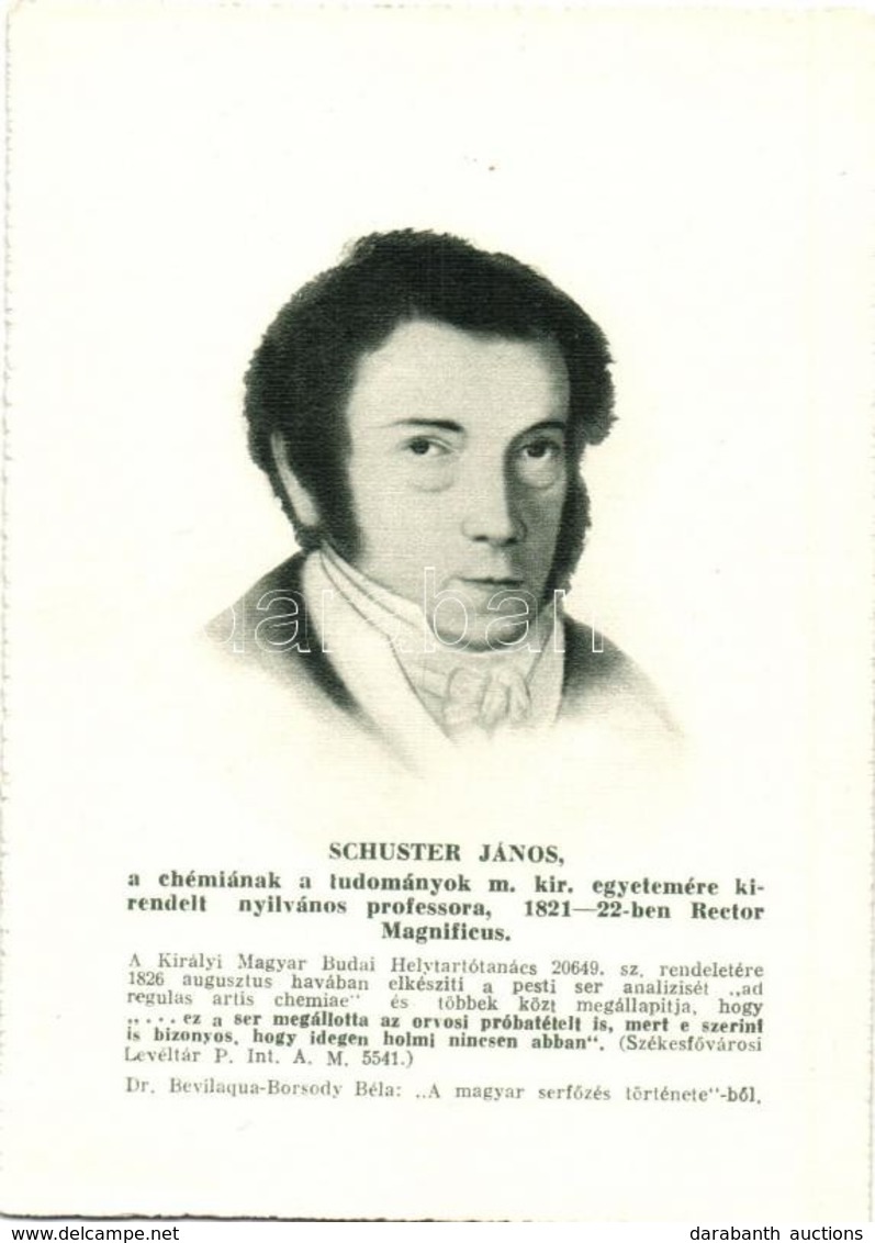 ** T1/T2 Schuster János. Dr. Bevilaqua-Borsody Béla 'A Magyar Serfőzés Története'-ből / Excerpt From Dr. Béla Bevilaqua- - Non Classés