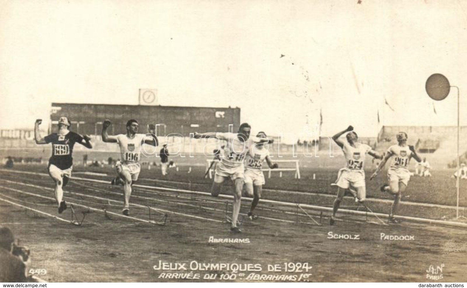 ** T2 1924 Summer Olympics, Men's 100 Metres Sprint: Abrahams (gold Medal), Scholz, Paddock. AN Paris 449. - Unclassified