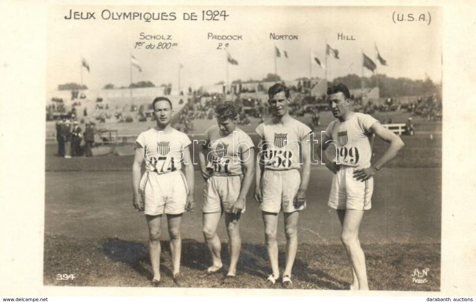 ** T2 1924 Summer Olympics, Men's 200 Metres, The USA Team: Scholz (gold Medal), Paddock (silver), Norton, Hill. AN Pari - Non Classés
