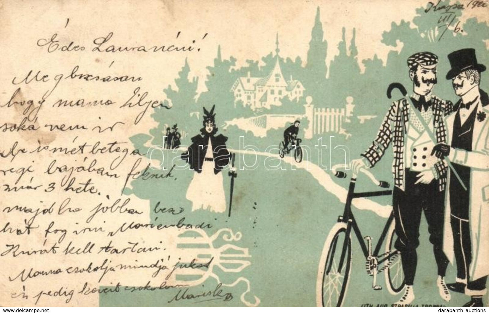 * T3 1900 Gentleman With Bicycle. Graph. Kunstanstalt Aug. Strasilla, Troppau. Litho (EB) - Non Classés