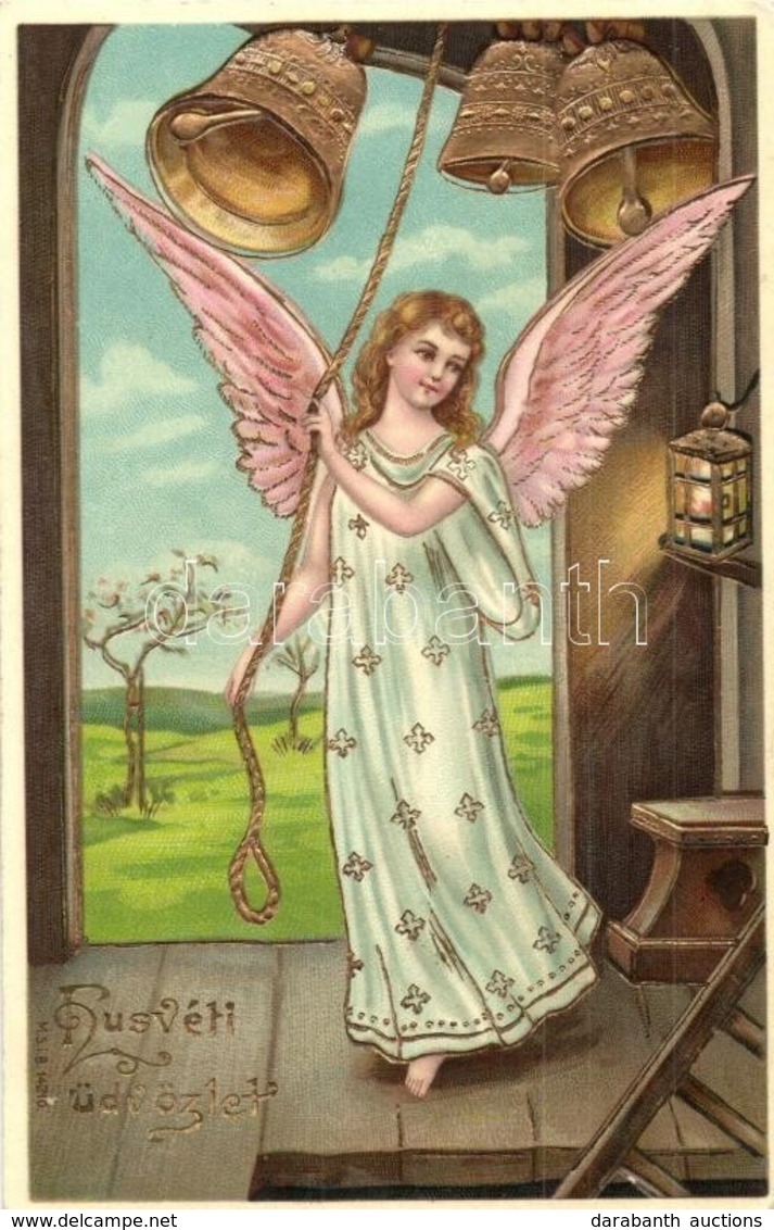 T2 Húsvéti üdvözlet / Easter Greeting, Angel, M. S. I. B. 14210 Golden, Litho, Emb. - Non Classés