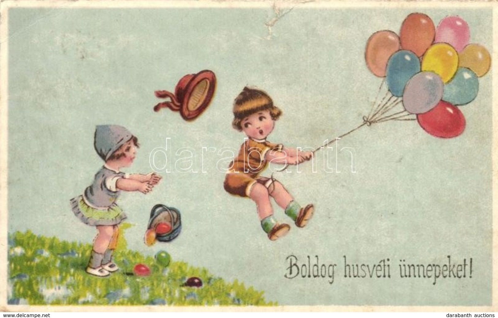 * T4 'Kellemes Húsvéti ünnepeket' / Easter Greeting Card, Children, Airballoons, Eggs (b) - Non Classés