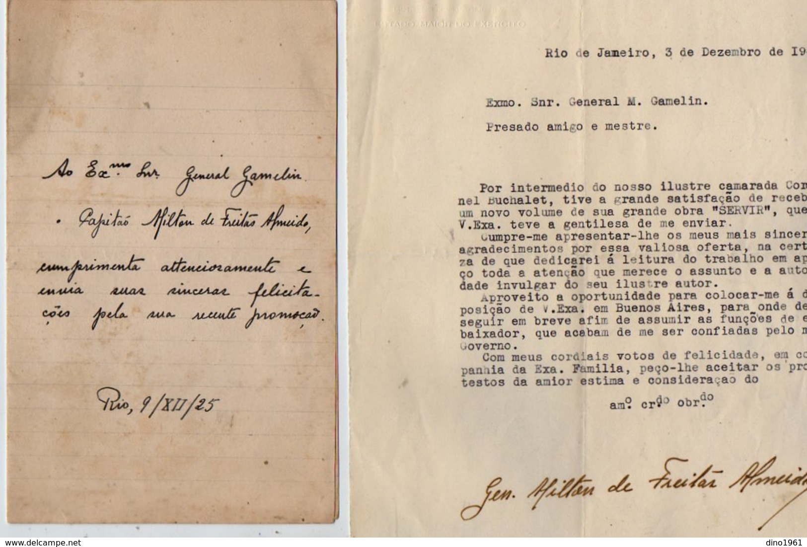 VP13.103 - RIO DE JANEIRO 1925 / 48 - 2 Lettres De Mr Le Capitao MILTON DE FREITAS ALMEIDA  Pour Mr Le Gal GAMELIN - Documents