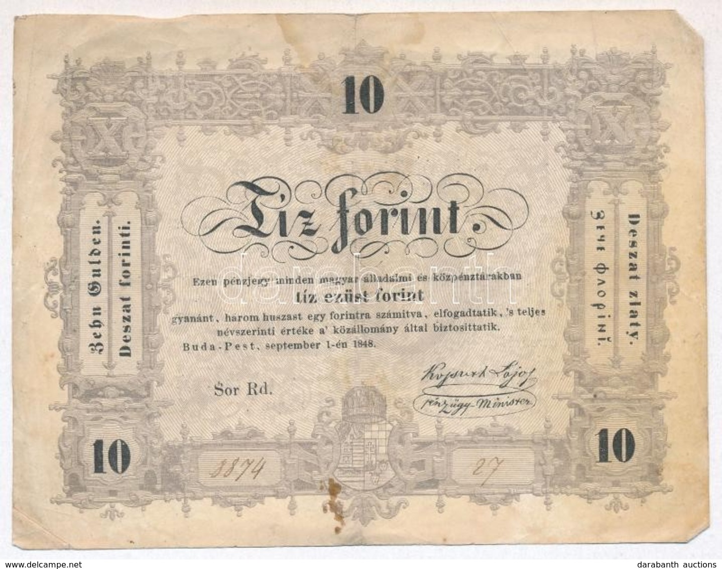 1848. 10Ft 'Kossuth Bankó' T:III Fo.
Adamo G111 - Non Classés