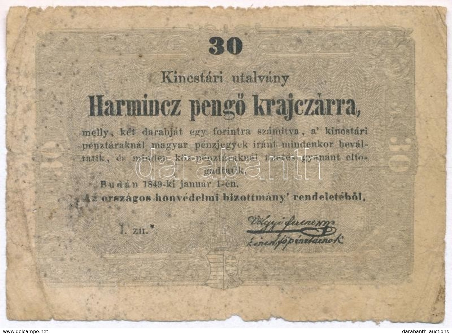 1849. 30kr 'Kossuth Bankó' Csillagos Sorozatszámmal T:III-,IV
Adamo G103A - Non Classés