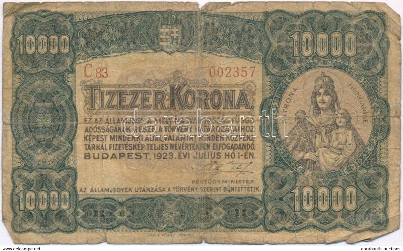 1923. 10.000K 'Orell Füssli Zürich' Piros Sorozat- és Sorszám T:III-,IV
Adamo K42/1 - Non Classés