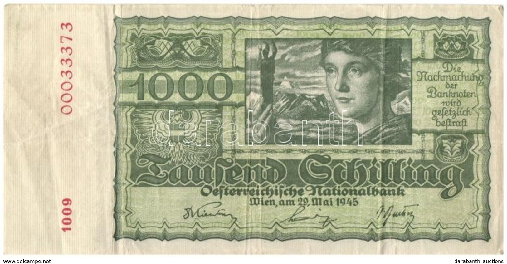 Ausztria 1945. 1000Sch T:III
Austria 1945. 1000 Schilling C:F
Krause 120.a - Non Classificati