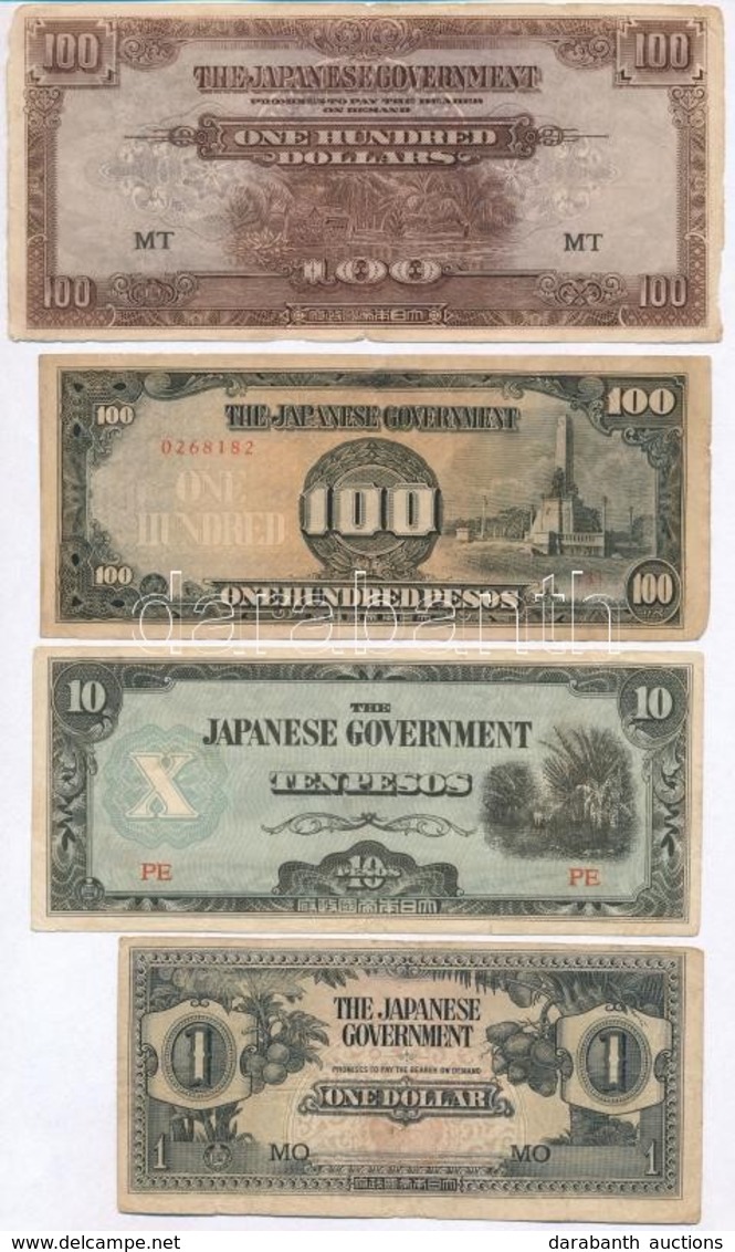 Fülöp-szigetek / Japán Megszállás 1942. 10P + 1944. 100P + Malaya / Japán Megszállás 1942. 1$ + 1944. 100$ T:III-
Philip - Non Classés