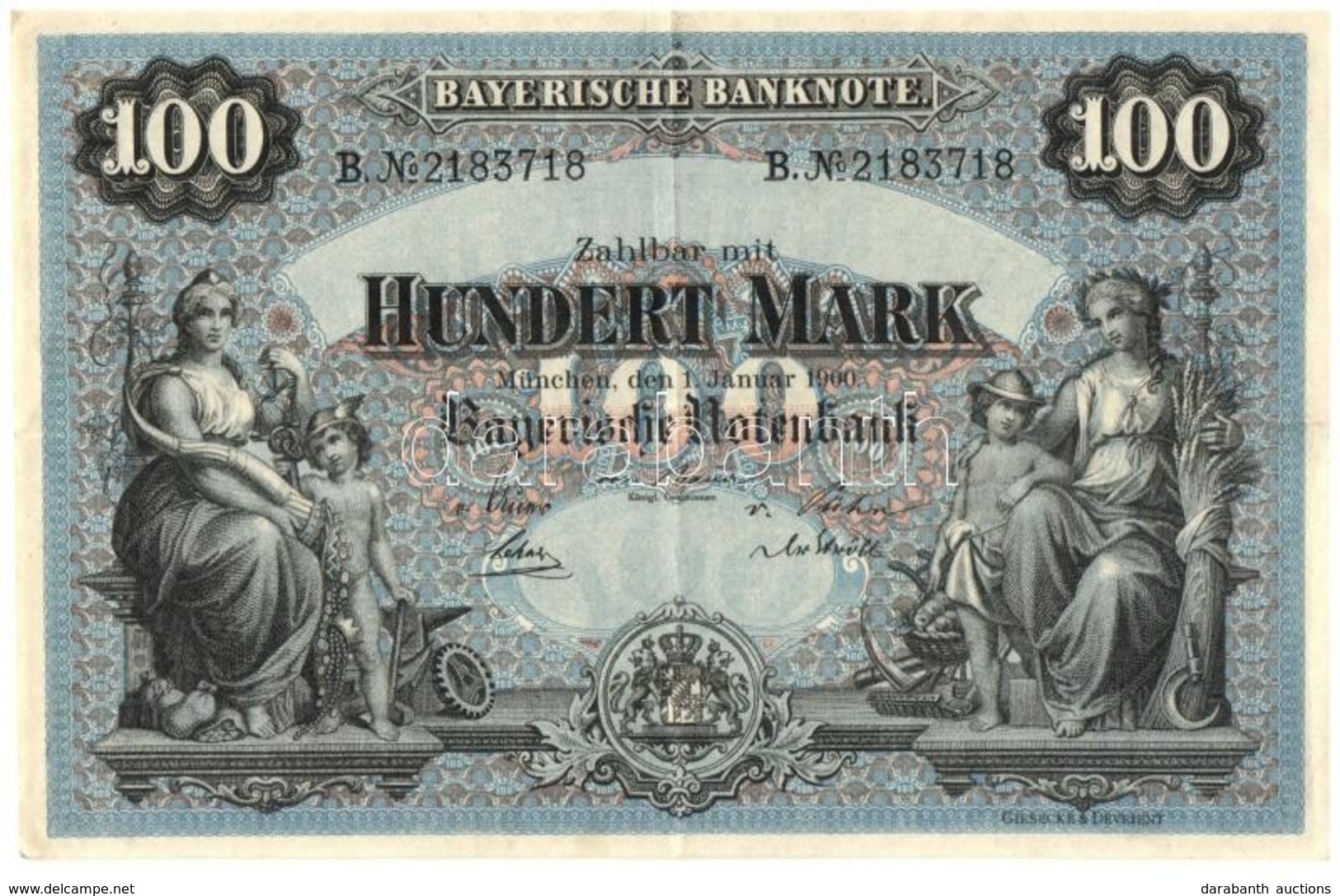 Német Birodalom / Bajorország 1900. 100M Vízjeles Papíron T:III Szép Papír / German Empire / Bavaria 1900. 100 Mark On W - Non Classés