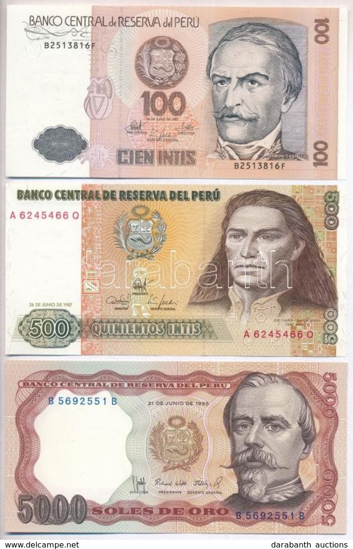 Peru 1985. 5000S + 1987. 100I + 1987. 500I T:I
Peru 1985. 5000 Soles + 1987. 100 Intis + 1987. 500 Intis C:UNC - Non Classés