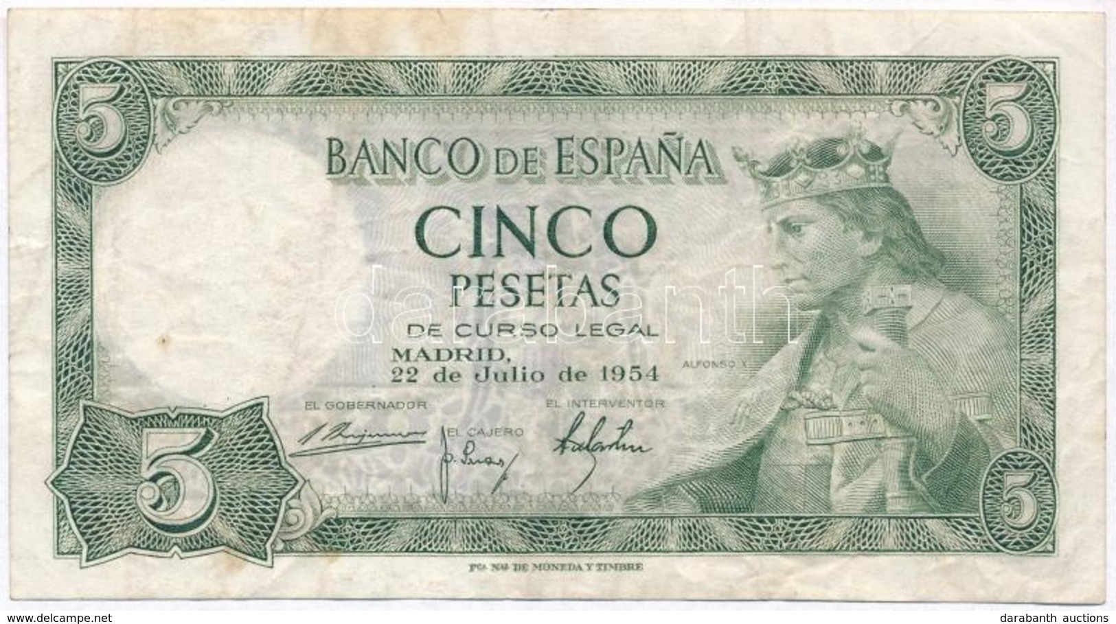 Spanyolország 1954. 5P  T:III
Spain 1954. 5 Pesetas C:F
Krause 146 - Non Classés