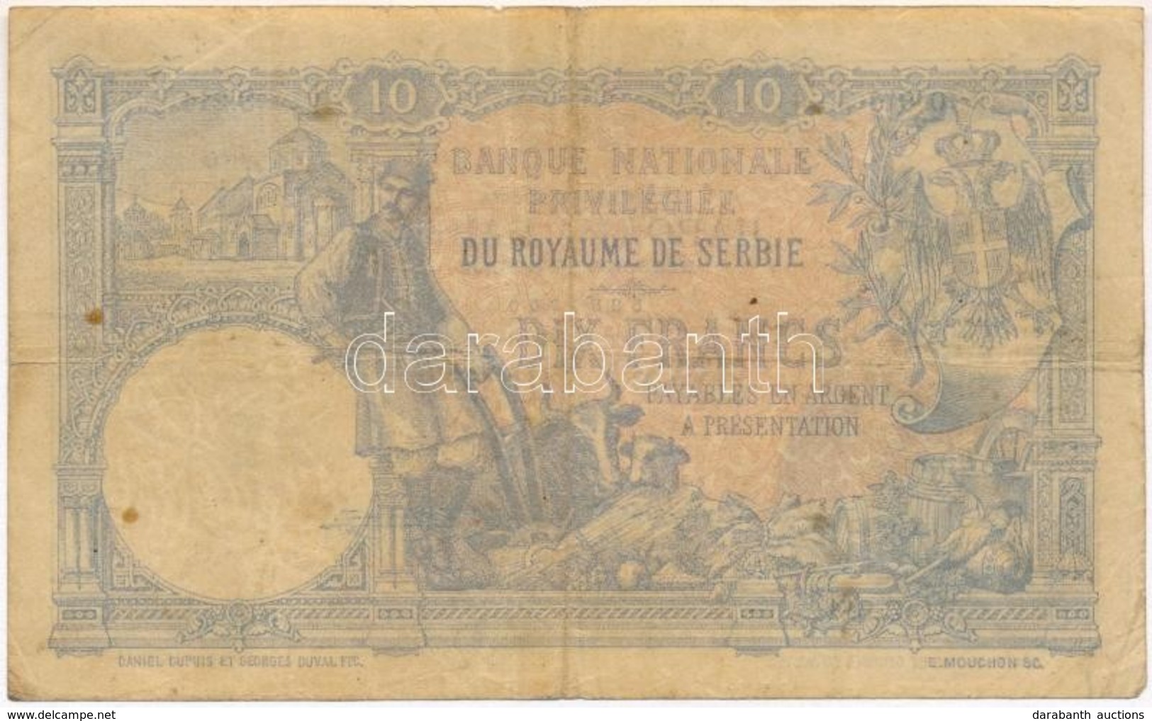 Szerbia 1893. 10D T:III,III- 
Serbia 1893. 10 Dinara C:F,VG 
Krause 10 - Non Classés