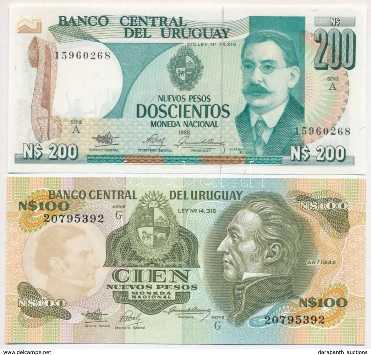 Uruguay 1986. 200P + 1987. 100P T:I
Uruguay  1986. 200 Pesos + 1987. 100 Pesos C:UNC - Non Classés