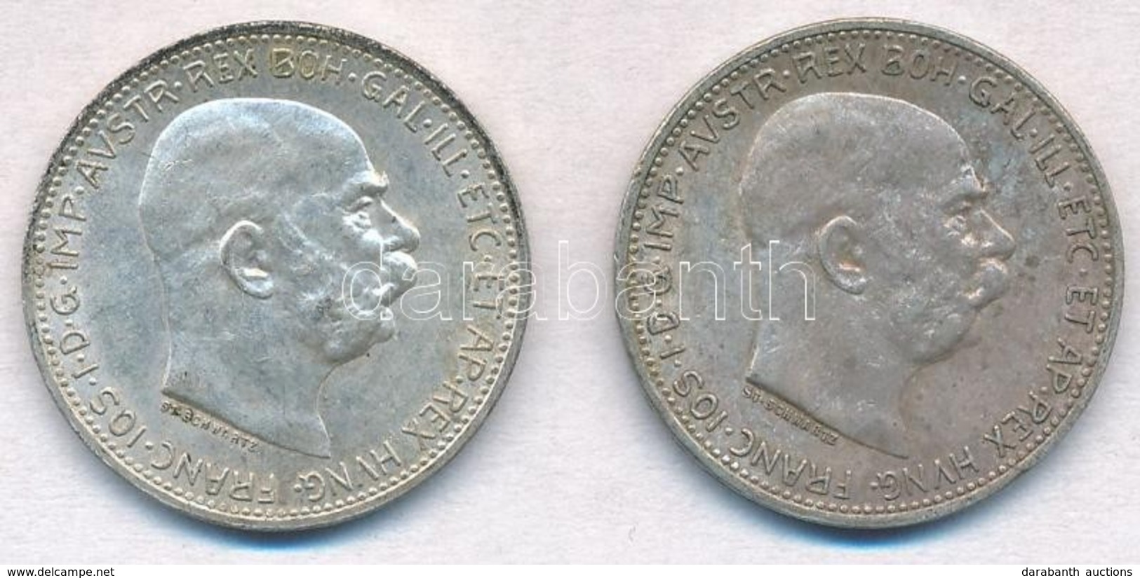 Ausztria 1912-1914. 1K Ag 'Ferenc József' (2xklf) T:1-,2 Austria 1912-1914. 1 Corona Ag 'Franz Joseph' (2xdiff) C:AU,XF - Unclassified