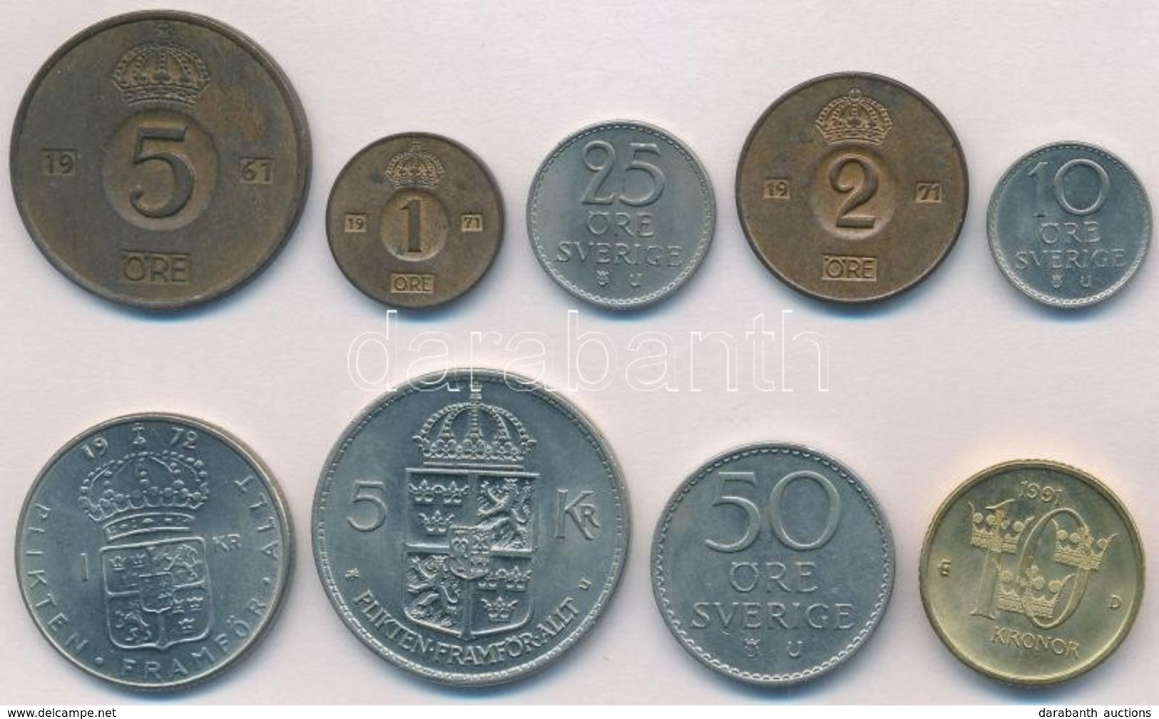 Svédország 1961-1991. 1ö-10K (9xklf) T:1-,2
Sweden 1961-1991. 1 Ore - 10 Kronor (9xdiff) C:AU,XF - Non Classés