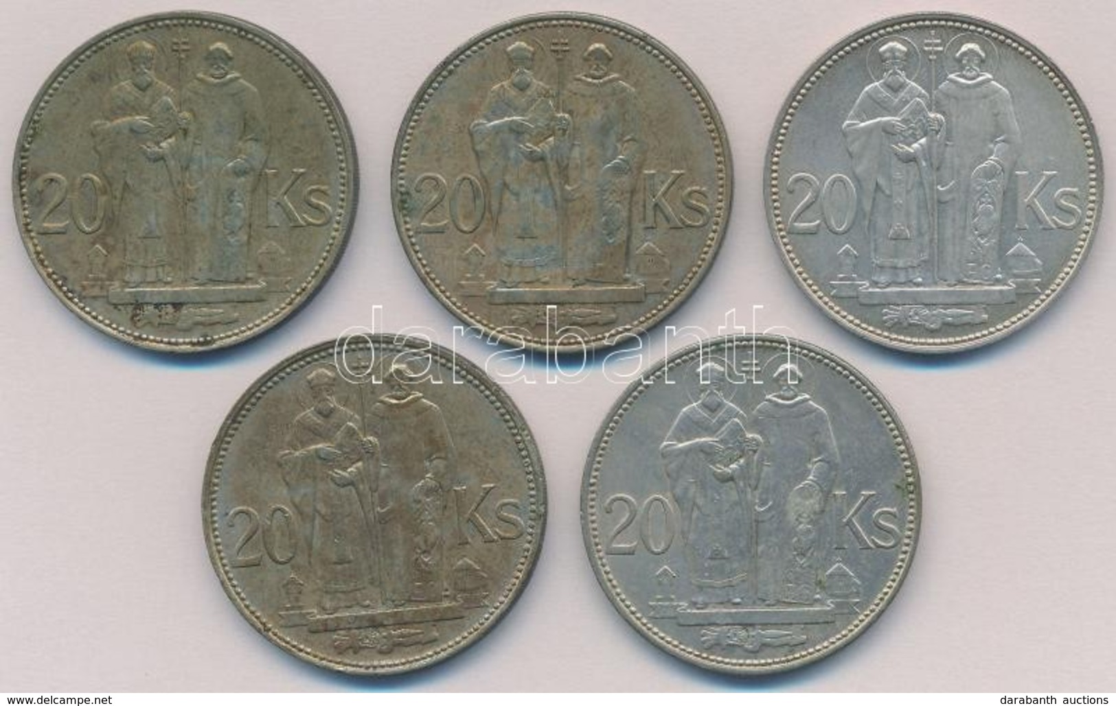 Szlovákia 1941. 20K Ag 'Cirill és Metód' (5x) T:2 Patina
Slovakia 1941. 20 Korun Ag 'St. Kyrill And St. Methodius' (5x)  - Unclassified