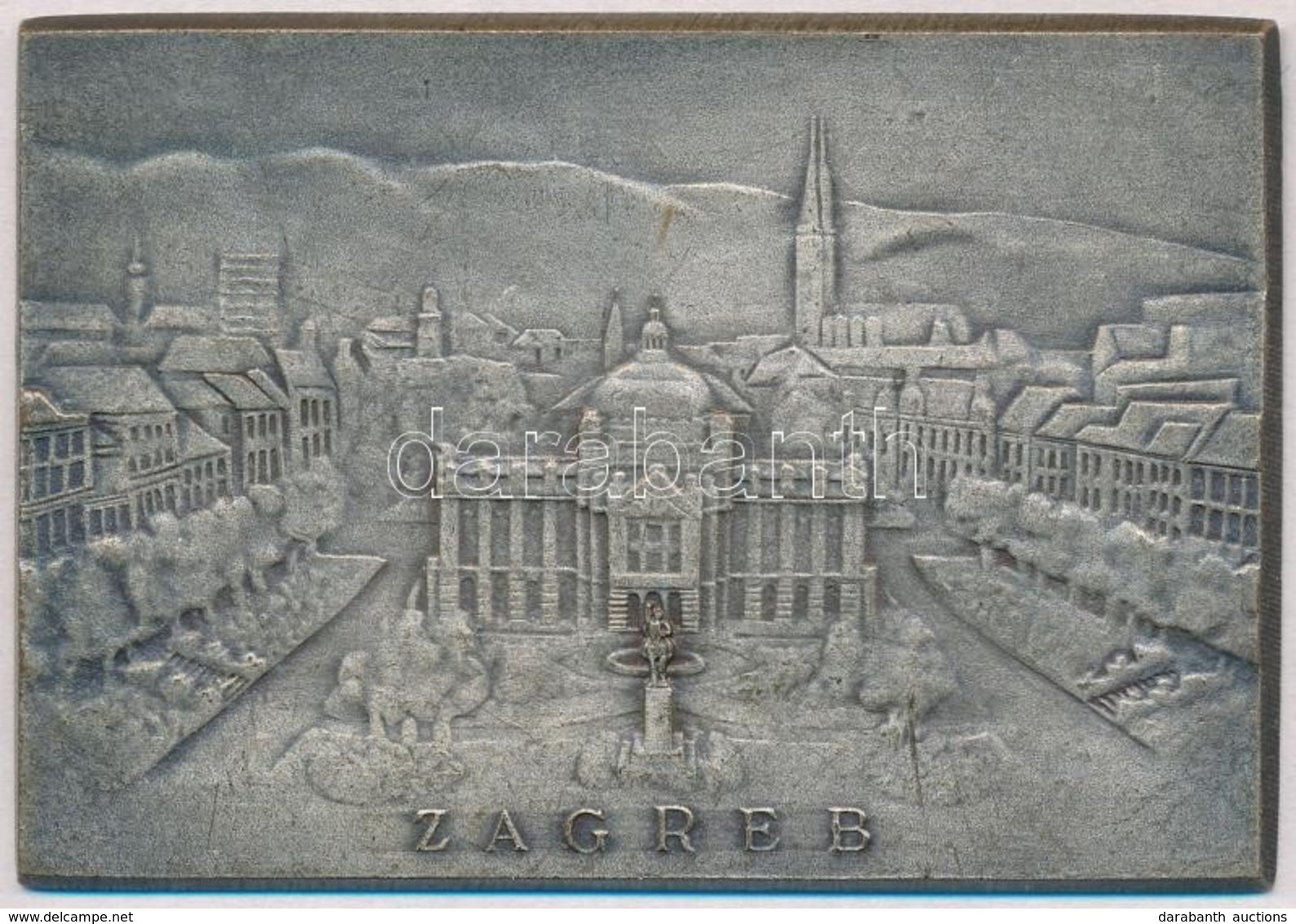 DN 'Zágráb' Ezüstözött Fém Emlékplakett (80x54mm) T:2
ND 'Zagreb' Silver Plated Commemorative Plaque (80x54mm) C:XF - Unclassified