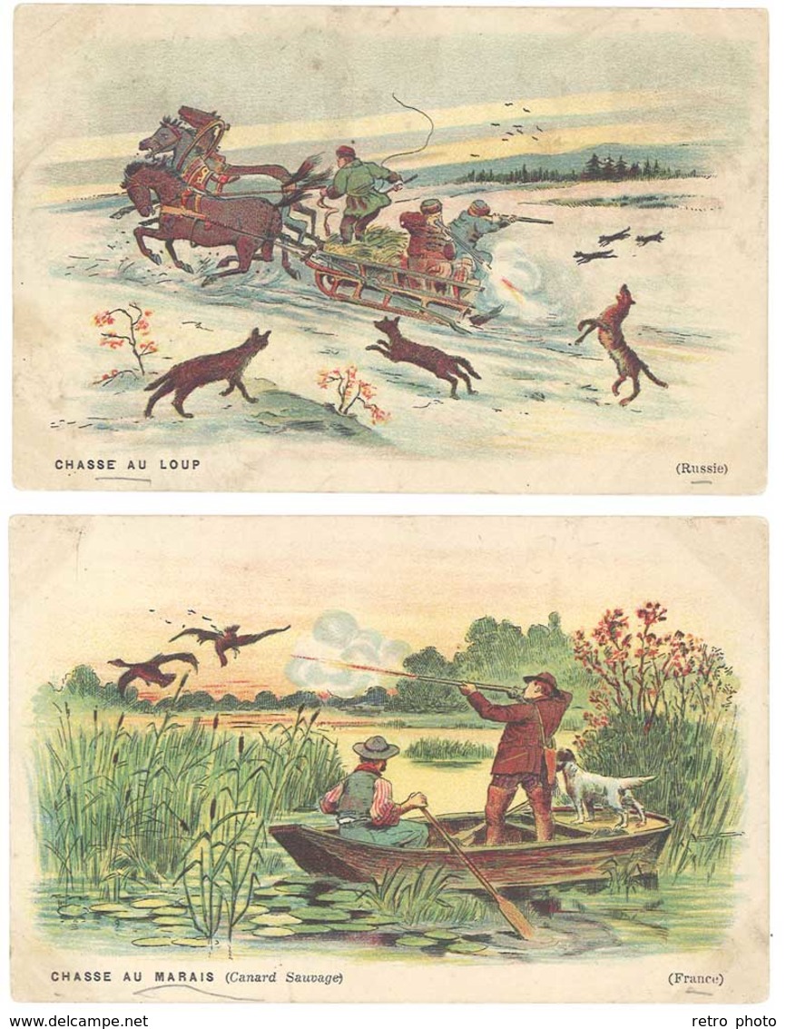 2 Cartes Verso Texte : Chasse Au Marais ( Canard Sauvage ) / Au Loup ( Russie )   ( CHA ) - Chasse