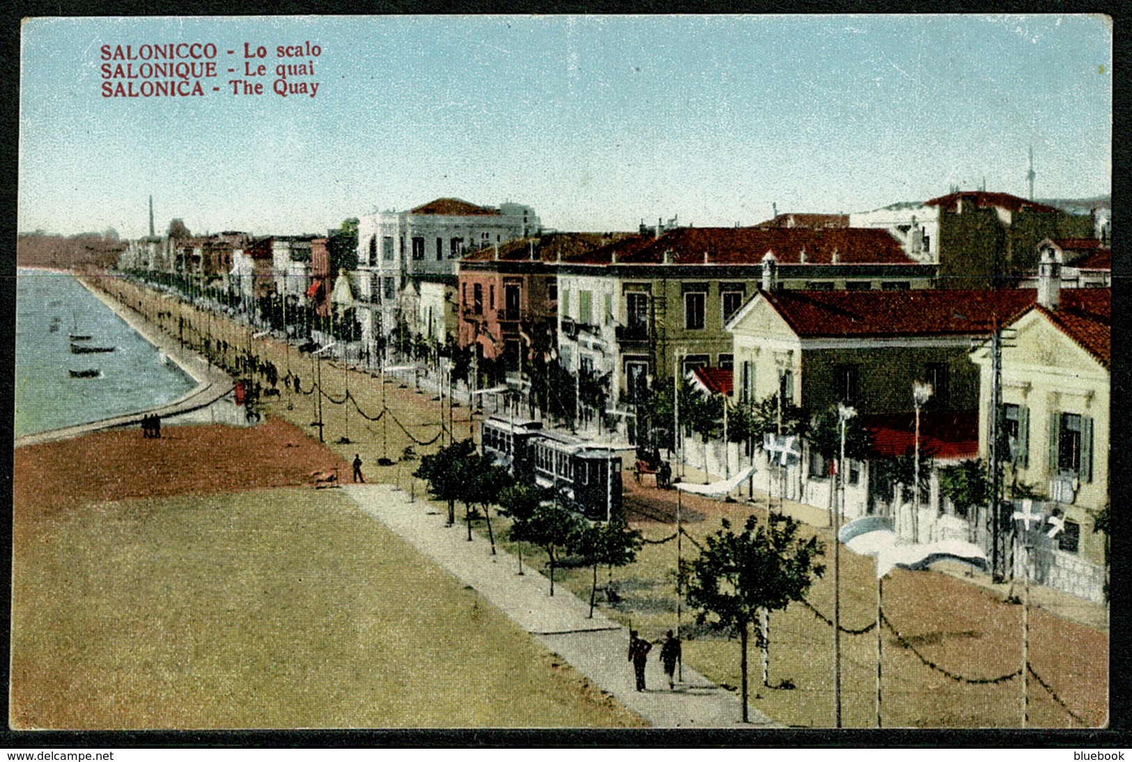 Ref 1228 - Early Greece Postcard - Tram & The Quay - Salonica Salonique Thessaloniki - Greece