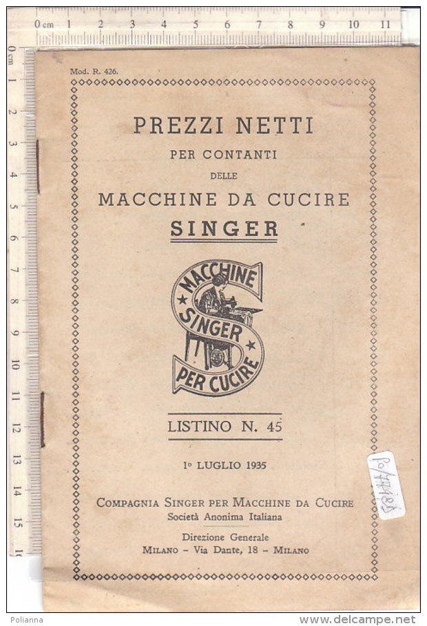 PO7748D# LISTINO PREZZI MACCHINE DA CUCIRE SINGER 1935 - Outils Anciens