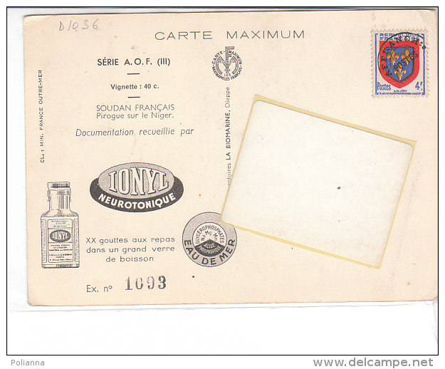 PO7943D# SOUDAN FRANCAIS - CARTE MAXIMUM SERIE A.O.F. - PUBBLICITA' IONYL FARMACEUTICA - STAMP  VG - Sudan