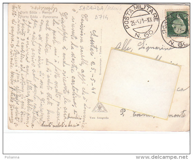 PO7944D# ALBANIA - SARANDA - PORTO EDDA - POSTA MILITARE  VG 1941 - Albania