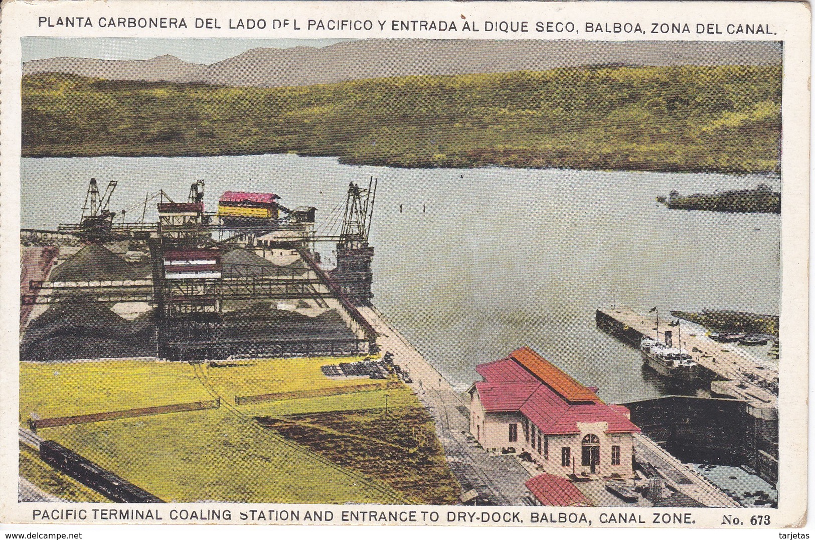 POSTAL DE BALBOA DE LA PLANTA CARBONERA DEL LADO DEL PACIFICO Y ENTRADA AL DIQUE SECO - PANAMA (L. MADURO) - Panamá