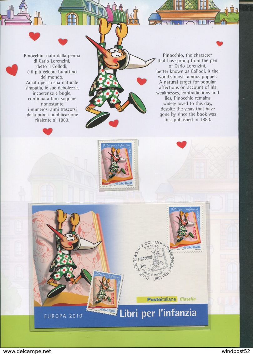 ITALIA FOLDER 2010 - EUROPA CEPT 2010 - LIBRI PER L'INFANZIA : PINOCCHIO - G. STILTON - 2010