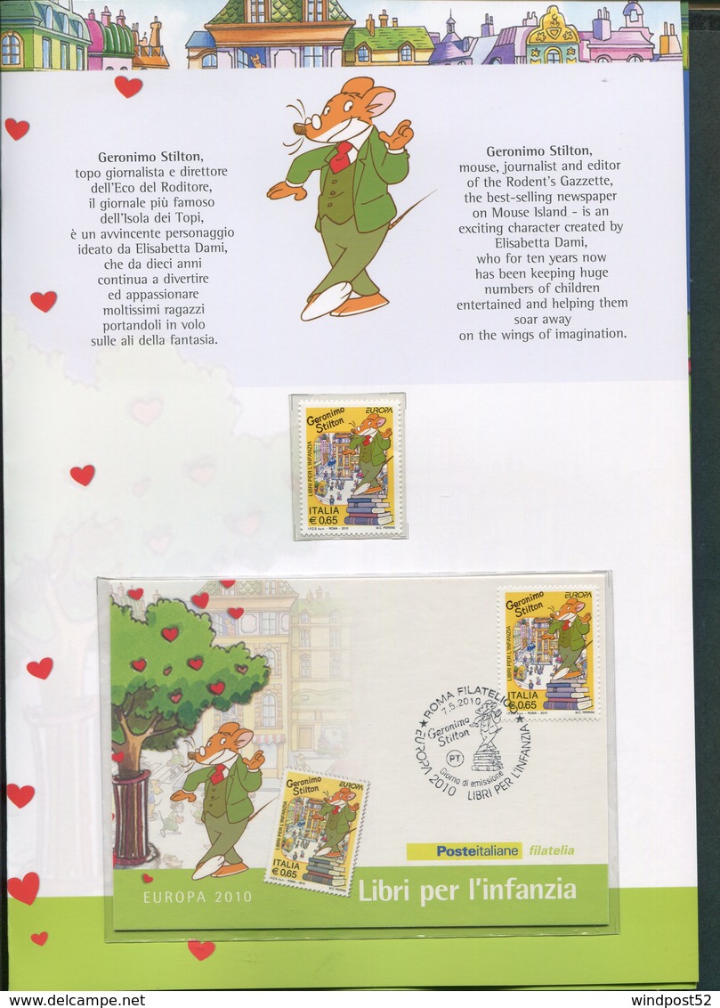 ITALIA FOLDER 2010 - EUROPA CEPT 2010 - LIBRI PER L'INFANZIA : PINOCCHIO - G. STILTON - 2010