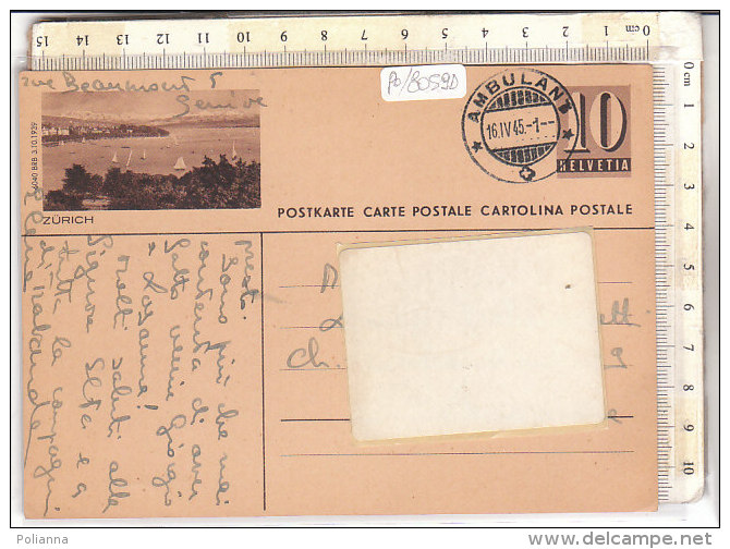 PO8059D# CARTOLINA POSTALE 10 Cent. Veduta ZURICH  VG AMBULANTE 16-04-1945 - Storia Postale