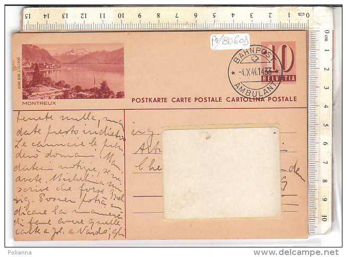 PO8060D# CARTOLINA POSTALE 10 Cent. Veduta MONTREUX  VG AMBULANTE 04-10-1944 BAHNPOST - Storia Postale