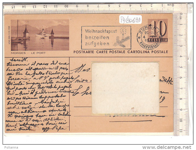 PO8069D# CARTOLINA POSTALE 10 Cent. Veduta MORGES  VG ZURICH  04-12-1944 - Storia Postale