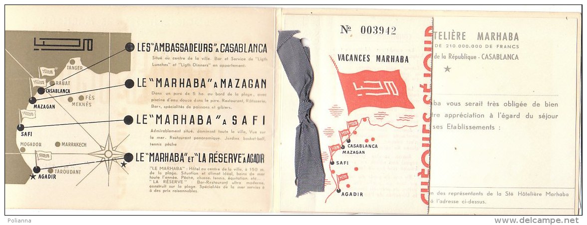 PO8083D# Carnet Societe Hoteliere Marhaba CHEQUES SEJOUR 1954/ ALBERGHI MAROCCO - Collezioni