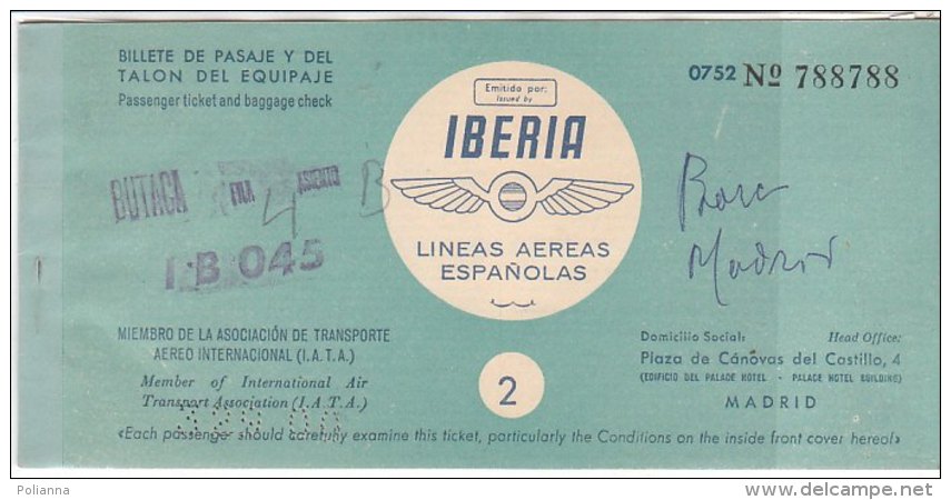 PO8086D# CARTA D&acute;IMBARCO - BIGLIETTO AEREO TICKET IBERIA - LINEE AEREE ESPANOLAS 1955 - Europa