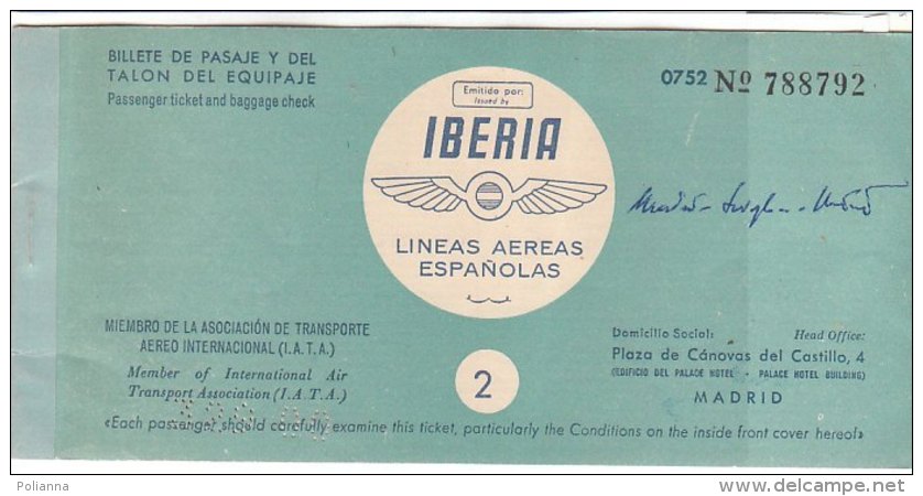 PO8087D# CARTA D&acute;IMBARCO - BIGLIETTO AEREO TICKET IBERIA - LINEE AEREE ESPANOLAS 1955 - Europa