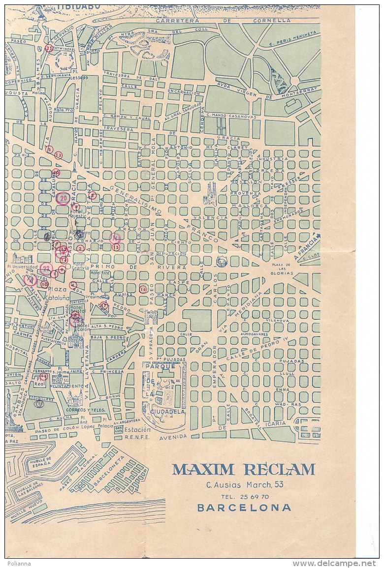 PO8088D# MAP/ CARTINA MAXIM RECLAME SPAGNA BARCELONA Ed.Forpe Anni '50 - PUBBLICITA' OLIVETTI - PERLAS MAJORICA - Carte Topografiche