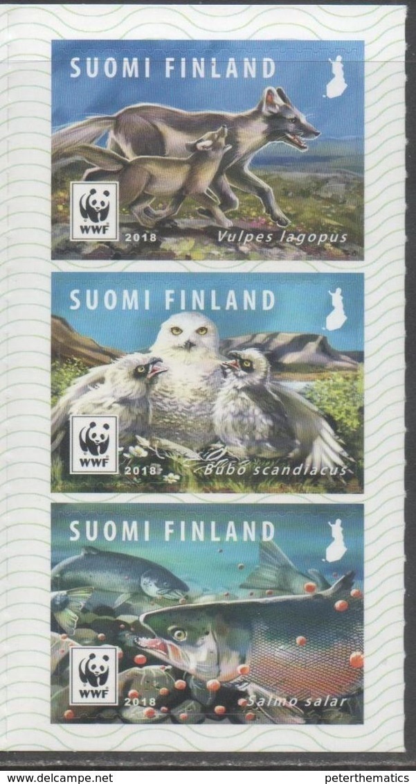 FINLAND, 2018, MNH, WWF, ENDANGERED ANIMALS, BIRDS, OWLS, WOLVES, FISH, SALMON, 3v - Unused Stamps