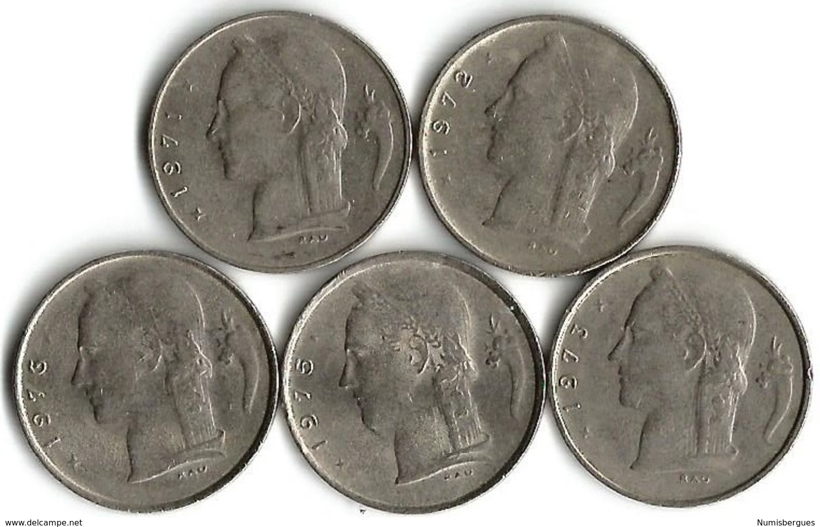 Lot 5 Pièces De Monnaie 1 Francs Belgique NLD - 1 Franc