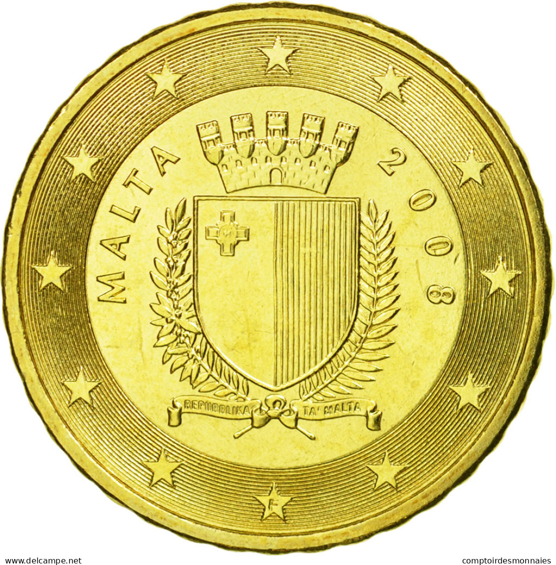 Malte, 10 Euro Cent, 2008, FDC, Laiton, KM:128 - Malte